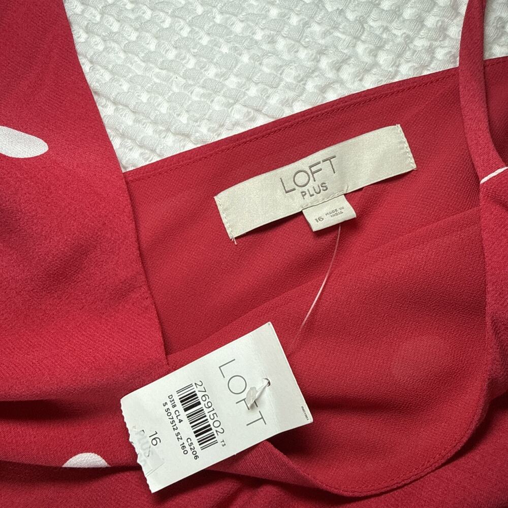 LOFT Sleeveless Jumpsuit Womens Plus 16 Pink Polka Dots Pockets Adjustable NWT - Picture 2 of 14